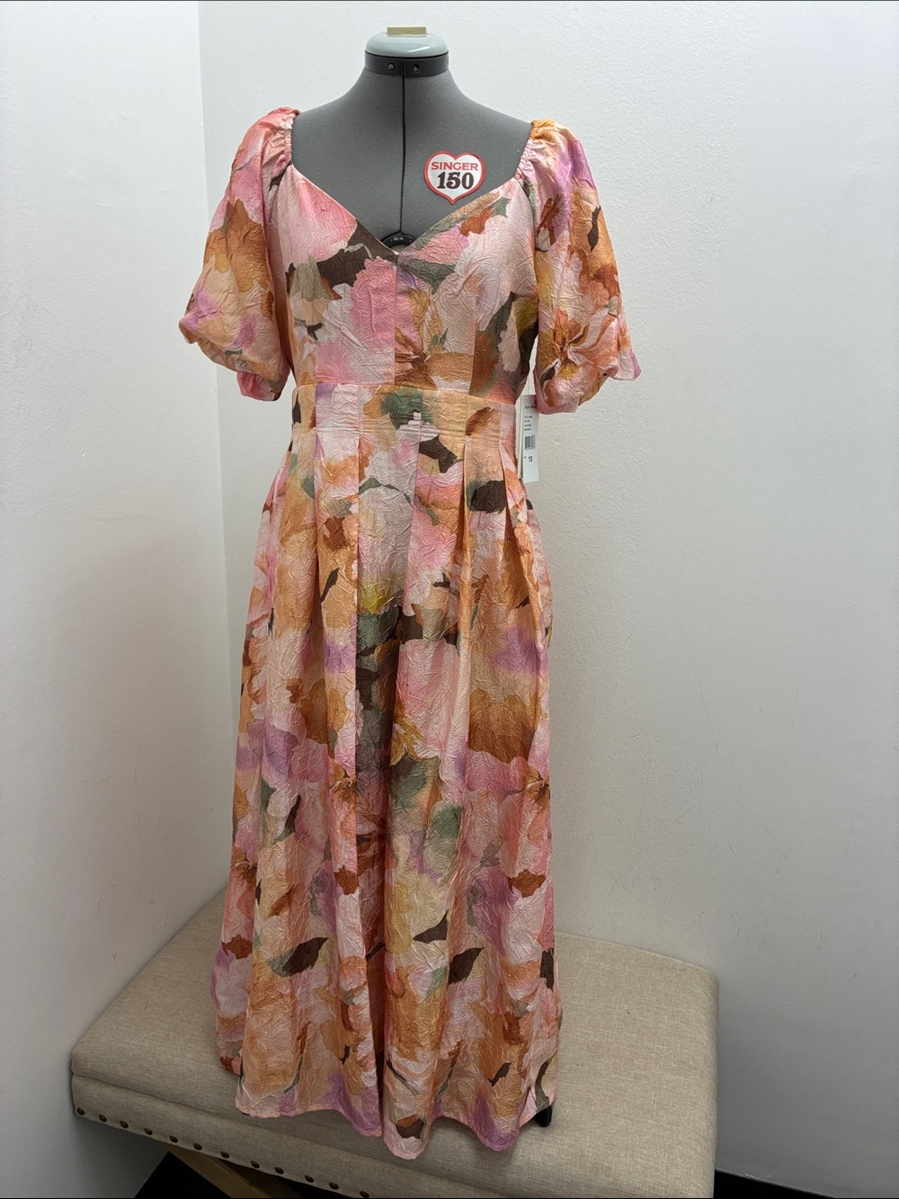 julia jordan Pink and Brown Floral Puff-Sleeve Maxi Dress